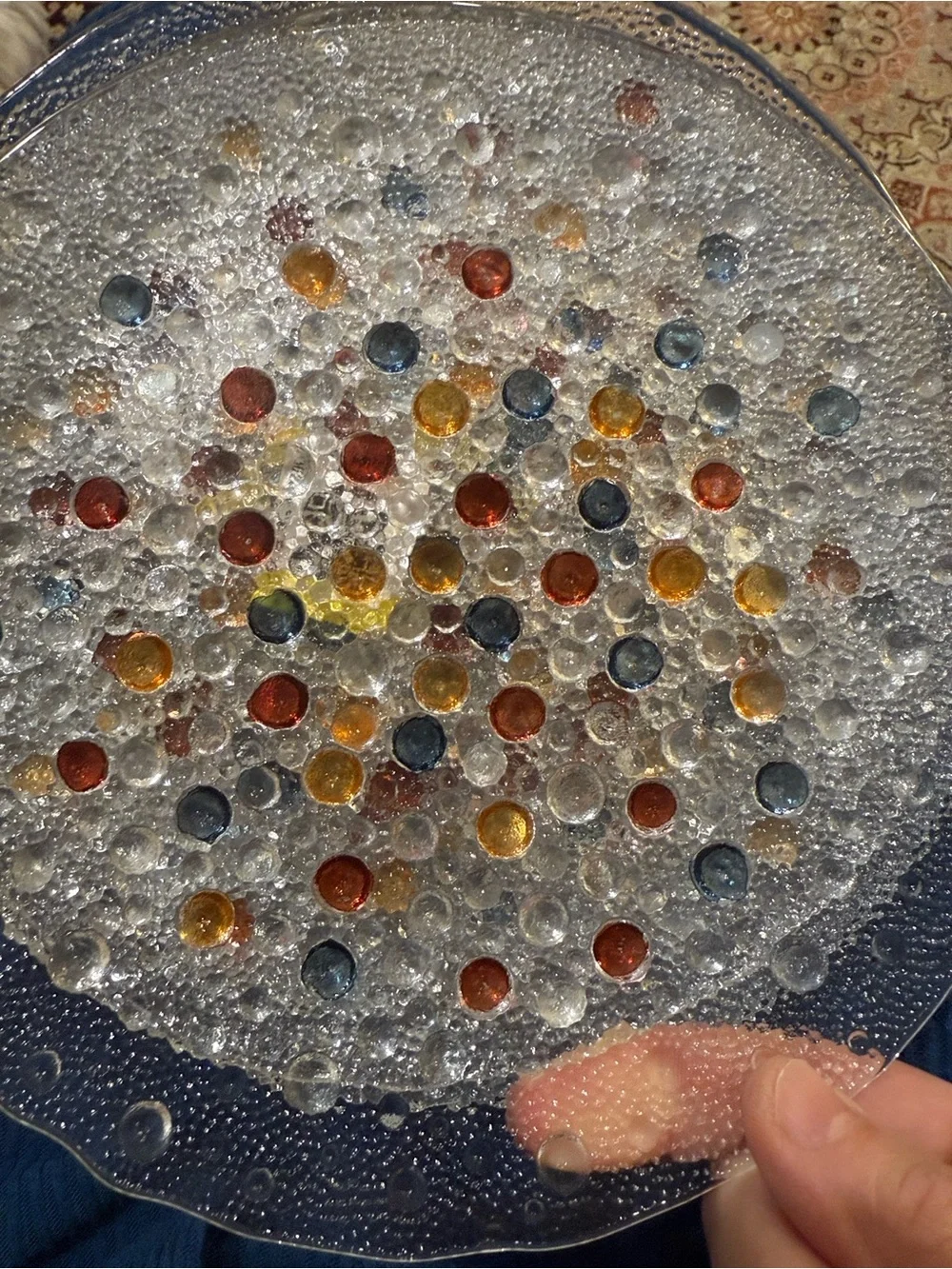 4 Dansk Poland Confetti Bubble Glass plates, textured surface, multicolored. 8”